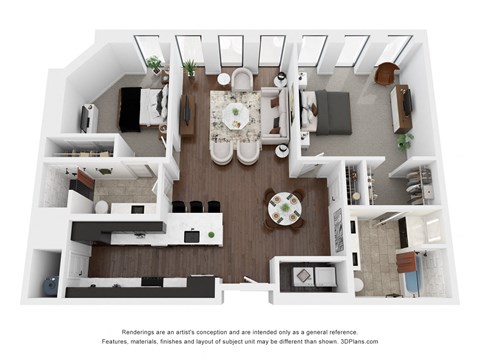 Floor plan for 2 beds, 2 baths, 1325 sqft